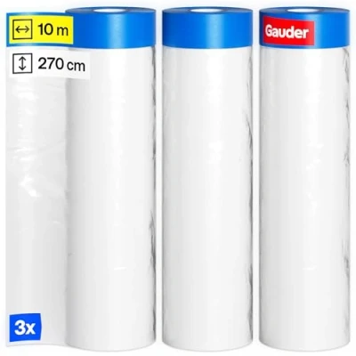 Abbildung von GAUDER 3 Rollen Abdeckfolie mit Klebeband (270 cm x 10 m) Malerband Folie 81 m² Malerfolie 3er Set Abklebefolie perfekt für Fenster, Türen und Schalter