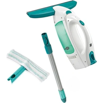 Abbildung von Leifheit Fenstersauger Set Dry &amp; Clean mit Stiel Einwascher für 360 streifenfreie Reinigung, Fensterreiniger verwendbar bis zu 38 min, Fensterputzer Stand by Automatik und Click System