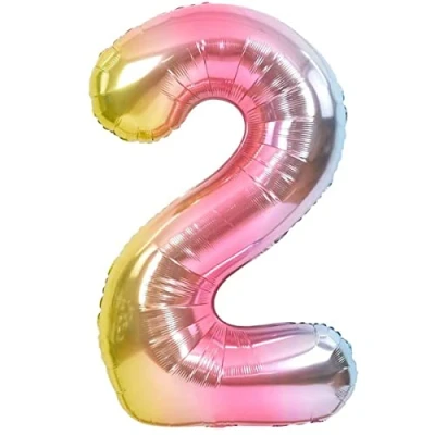 Abbildung von Luftballon 2. Geburtstag Zahl 2 Mehrfarbig Pastell XXL Riesen Folienballon 100cm Geburtstagsdeko Ballon Deko zum Geburtstag. Fliegt mit Helium.