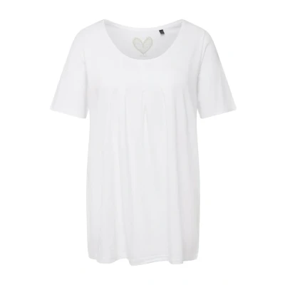 Abbildung von Ulla Popken Damen, Zierfalten, A Linie, Rundhals, Halbarm, Modal T Shirt, Schneeweiß, 58 60