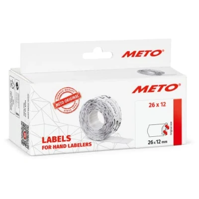 Abbildung von Original Meto Preisauszeichner Etiketten (26x12 mm, 1 zeilig, 6.000 Stück, weiß, permanent, Preisetiketten für Meto, Hutner, Avery, Contact, Sato, Tovel etc.), ‎9506163
