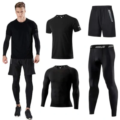 Abbildung von Kompressionsanzug Herrenanzug Trainingsanzug 4 teiliges Herren atmungsaktives Sportswear Laufanzug Kurzarmhemd Kompressionshemden Halbhose Strumpfhose Schwarz XL