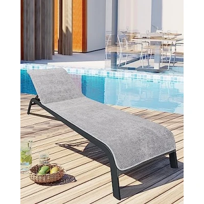 Abbildung von LAYNENBURG Premium Schonbezug für Gartenliege 100% Baumwolle Oeko TEX 100 Frottee Handtuch Bezug Sonnenliege Liegenbezug mit Umschlag Standliege, Liege Stuhl (75x200 cm Grau)