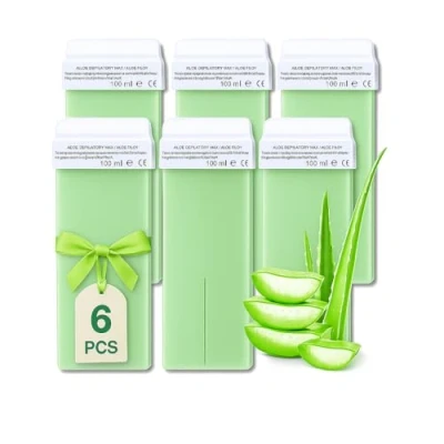 Abbildung von LALILL Aloe Wachspatronen 100ml x 6 Roll on Wax Wirksames Enthaarungswachs Warm Wachspatrone mit natürlichen Zutaten, Depilation, Körper, Gesicht, Beine, Roller, breit