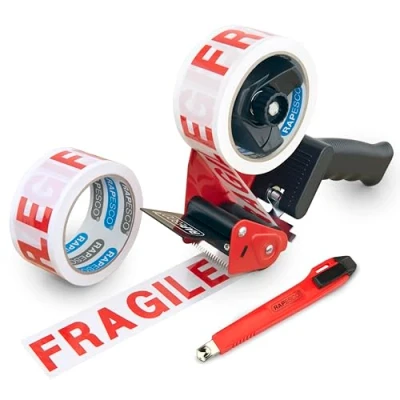 Abbildung von Rapesco 1618 Germ Savvy Antibakteriell 960 Klebeband Handabroller mit 2 „Fragile“ Packbänder