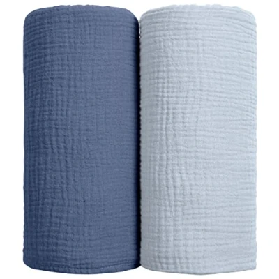 Abbildung von lulumoon Baby Pucktuch Musselin Decke Baumwolle Dünne Atmungsaktive Babydecke Swaddle Tücher für Junge und Mädchen 2 Stück 100x100cm(Marineblau)