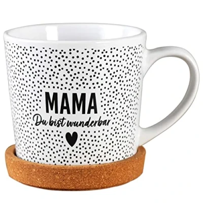 Abbildung von Papierdrachen Geburtstagsgeschenk für Mama Tasse aus Keramik mit passendem Kork Untersetzer Tischdeko Kaffeetisch Kaffeetasse du bist wunderbar zum Muttertag