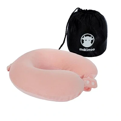 Abbildung von Makimoo Memory Foam Reisekissen, Nackenkissen, bequem und leicht, ideal zum Schlafen im Flugzeug, Auto, Zug, Bus zu Hause, kommt mit Aufbewahrungstasche (Rosa)