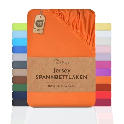 Abbildung von NatureMark Jersey Spannbettlaken, Spannbetttuch 100% Baumwolle in vielen Größen und Farben MARKENQUALITÄT ÖKOTEX Standard 100 180 x 200 cm terrakotta