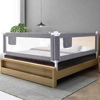 Abbildung von ZEHNHASE Bettgitter 140cm, Kinderbettgitter Babybettgitter Rausfallschutz für Kinder Baby Grau 1 Seite