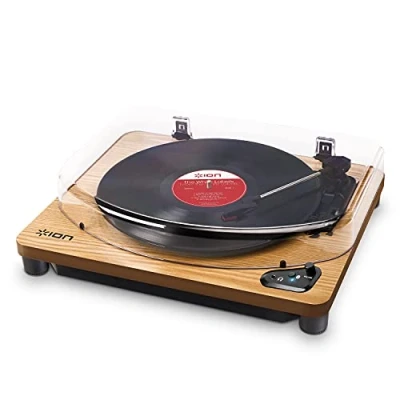 Abbildung von ION Audio Air LP Vintage USB Bluetooth Plattenspieler mit drei Geschwindigkeitsstufen und Vinyl zu MP3 Konvertierung für Mac/PC, edle Holzoptik