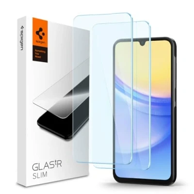 Abbildung von Spigen Glas.tR Slim Schutzfolie kompatibel mit Samsung Galaxy A15, A15 5G, A25 2 Stück, Kratzfest, 9H Härte Folie