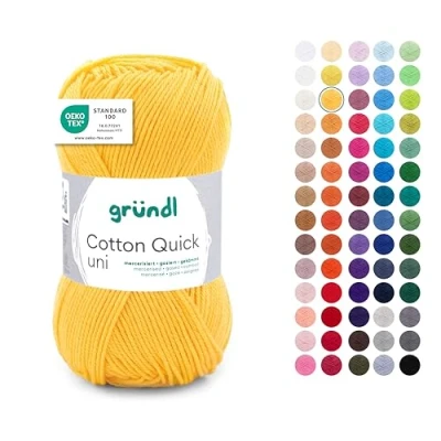 Abbildung von Gründl Wolle Cotton Quick uni Garn zum Stricken &amp; Häkeln aus 100 % Baumwolle, 1 Knäuel 50 g / 125 m, Häkelgarn/ Strickgarn , Maisgelb