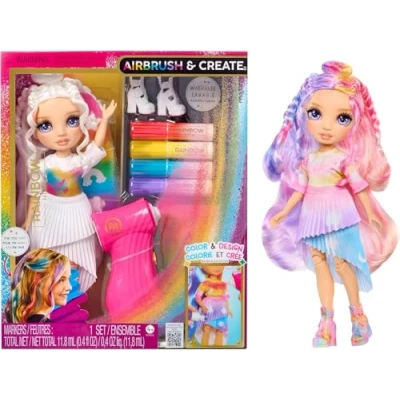 Abbildung von Rainbow High Air Brush &amp; Create 1 DIY Modepuppe mit Airbrush Market Kit, Abwaschbaren Regenbogen Filzstiften Langen Haaren, Lila Augen, Kreatives Spiel für Kinder von 4 bis 12+