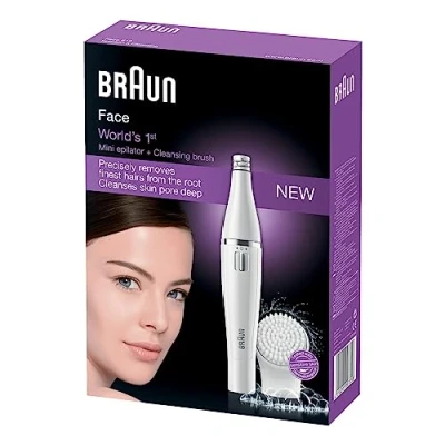 Abbildung von Braun FaceSpa Gesichtsepilierer Damen / Damenbart Entferner, Gesichtsreinigungsbürste, Haarentfernung und Reinigung, 810, weiß/silber