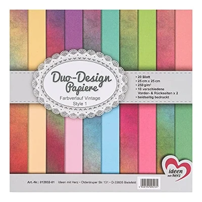 Abbildung von Ideen mit Herz Duo Design Papiere Block 20 Blatt Bastelpapier 25 x cm 250g/m² beidseitig bedruckt Designpapier, Motivpapier ideal für Scrapbooking, Basteln (Vintage Style 01)
