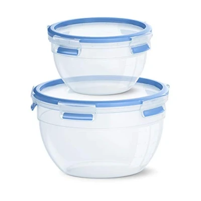 Abbildung von Emsa N10116 Clip &amp; Close Frischhaltedosen 2 tlg Set Rund 1,1 Liter und 2,6 Verschluss Kunststoff Transparent/Blau
