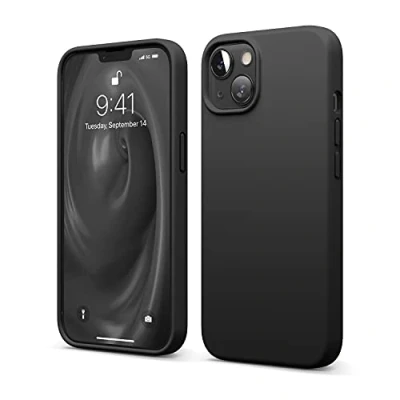 Abbildung von elago Liquid Silicone Case Kompatibel mit iPhone 13 Hülle (6,1&quot;), Hochwertiges Silikon, Rundumschutz Handyhülle : 3 Layer Struktur Schutzhülle, Kratzfestes Weiches Mikrofaserfutter (Schwarz)