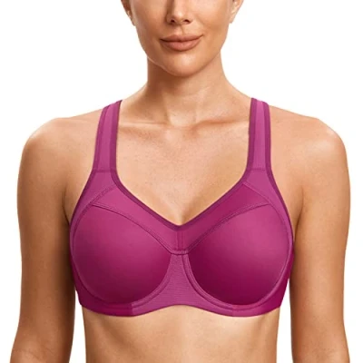 Abbildung von SYROKAN Damen Sport BH Starker Halt Bügel Push Up Ringerrücken Gepolstert Fitness Magenta Violett 80D