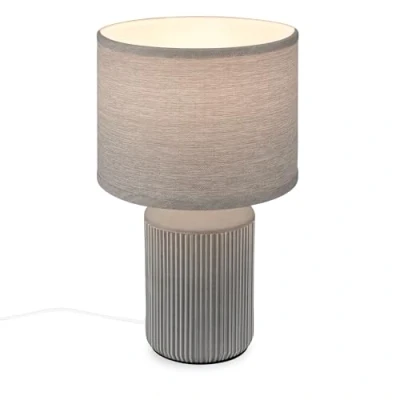 Abbildung von BRILONER Tischlampe mit Stoffschirm, Kabelschalter, Keramikfuß, Lampe, Nachttischlampe, Tischleuchte, Dekolampe Flur, Bürolampe, Leselampe, Wohnzimmer, Schlafzimmer, 22x37,5 cm (DxH), Grau