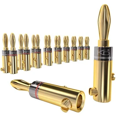 Abbildung von KabelDirekt Bananenstecker 10 Paare (Banana Steckverbinder für Lautsprecherkabel bis 6 mm², flexibler Anschluss HiFi Boxen, Verstärker/Endstufen, Receiver/Stereoanlagen, schraubbar, vergoldet)