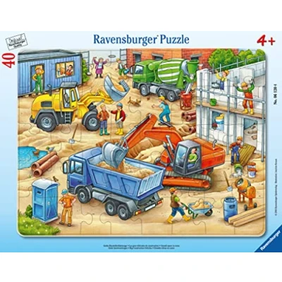 Abbildung von Ravensburger Kinderpuzzle 06120 Große Baustellenfahrzeuge Rahmenpuzzle für Kinder ab 4 Jahren, mit 40 Teilen, Teal/Turquoise Green