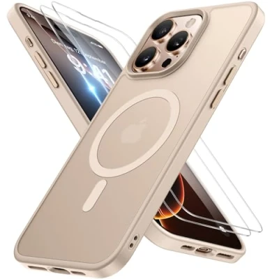 Abbildung von Miracase Magnetisch für iPhone 16 pro Hülle Magsafe[mit 2 Schutzglas] Militärschutz Stoßfest Kratzfest Anti Fingerabdruck Samtige Haptik Dünn Handyhülle 6,3 Zoll, Wüstensand