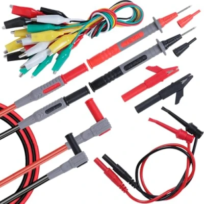 Abbildung von 18 teiliges Messleitungsset für Elektriker aus weichem Silikon, CAT III 1000 V und IV 600 V, mit Krokodilklemmen Nadelprüfspitze, Überbrückungskabel in 5 Farben hinteren Prüfstiften el