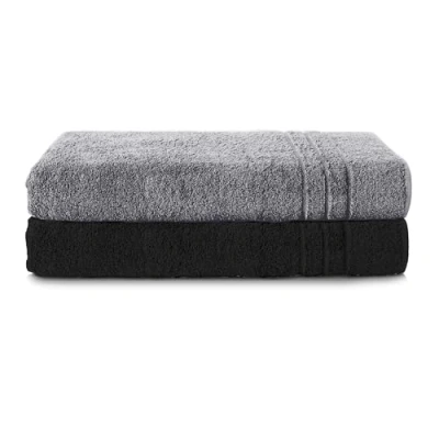 Abbildung von Komfortec 2er Saunatuch Set 80x200 cm aus 100% Baumwolle, XXL Saunatücher, Sauna Handtuch, Weich, Groß, Frottee, Schnelltrocknend, Anthrazit Grau/Schwarz