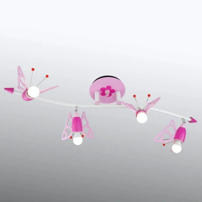 Abbildung von Elobra Kinderlampe Mädchen &quot;Welle Falter&quot; Wunderschöne Deckenlampe Kinderzimmer für Mädchen, Lampe Schmetterling, rosa, Blüten, bewegliche Deckenstrahler, 100 x 20 25cm, Rosa Pink