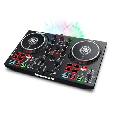Abbildung von Numark Party Mix II DJ Controller Pult mit 2 Decks, eingebauten Lichtern &amp; Mixer; unterstützt direktes Streaming von TIDAL, SoundCloud u. mehr