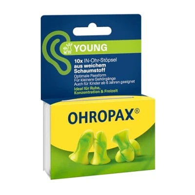 Abbildung von OHROPAX Young Ohrstöpsel für Ohren mit kleineren Gehörgängen IN Ohr Stöpsel aus weichem Schaumstoff Schalldämmwert SNR 35 dB ideal Ruhe, Konzentration und Freizeit 10 Stück