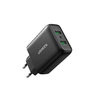 Abbildung von UGREEN 18W+18W USB Ladegerät Schnellladegerät Quick Charge 3.0 2 Port Ladeadapter Netzteil kompatibel mit Galaxy S10 S9 S8 A53 A51 A50 A40 A20 M20, Xperia 10, Redmi Note Huawei P30 lite usw