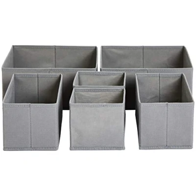 Abbildung von Amazon Basics Schubladen Organizer/Ordnungssystem für Kleidung Faltbar Garderobe Schlafzimmer oder Küche, 6 Stück, Grau