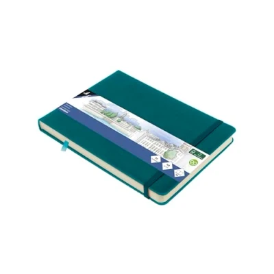 Abbildung von Skizzenbuch Kangaro A5 landscape Dark Turquoise PU Hardcover 80 Blatt 140 Gramm cremefarbenes Papier mit Gummiband und Band