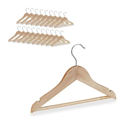 Abbildung von Relaxdays Kinder Kleiderbügel, 20er Set, Hosenstange, Hemd, 360 Grad drehbar, Mädchen, Jungen, Baby Bügel, Holz, natur, Braun
