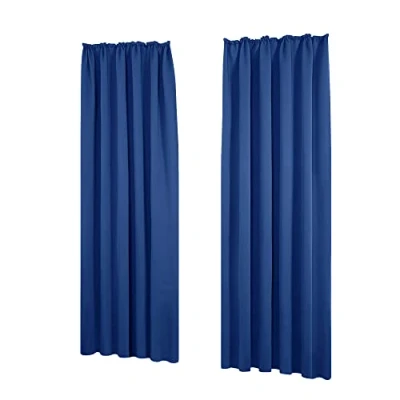 Abbildung von Deconovo Vorhang Gardinen Blickdicht Lärmschutz mit Kräuselband Thermo Winter, 175x140 cm(HöhexBreite), Königsblau, 2er Set