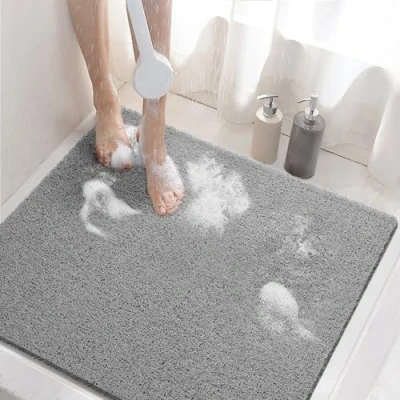 Abbildung von HITSLAM Duschmatte rutschfest, 60x60cm Badewannenmatte rutschfest mit Ablauf, Weiche PVC Luffa Antirutschmatte Badewanne, Schnell Trocknende Badematte, Grau