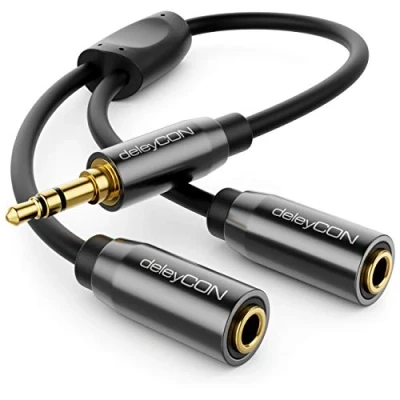 Abbildung von deleyCON 0,20m Audio Klinken Y Splitter Kabel Adapter AUX 3,5mm Stecker auf 2X Buchse Stereo Klinke