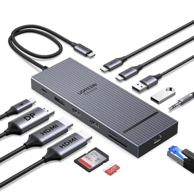 Abbildung von UGREEN Revodok Pro Triple Display Dock 2xHDMI 4K@60Hz, DisplayPort 4K@120Hz, 10Gbps USB C, A, SD/TF, LAN, Audio, 100W PD Kompatibel mit ThinkPad X1, HP Envy 17, XPS 15 und mehr