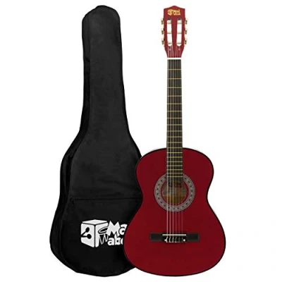 Abbildung von TIGER Klassische Gitarre MA CG08 1/2 Größe Rot Klassikgitarre Bunte Spanische mit Tragetasche, Gurt, Plektrum und Ersatzsaiten
