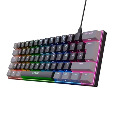 Abbildung von Trust Gaming GXT 867 Acira 60% Mechanische Tastatur Deutsches QWERTZ Layout, RGB Beleuchtung, Doppelt Belegte Tasten, USB Mini Tragbare Programmierbare Kleine 60 Prozent PC Laptop