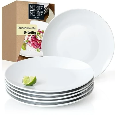Abbildung von Moritz &amp; BASIC Essteller Set 6 Personen modern Ø 27 cm Hochwertiges Porzellan Geschirr weiß Flache Teller 6er perfekt als Essteller, Tafelgeschirr und Servierteller