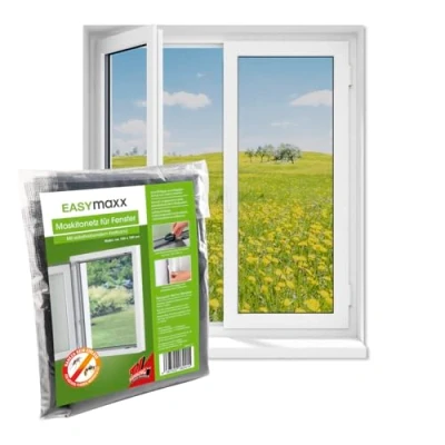 Abbildung von EASYmaxx Fliegengitter Fenster Moskitonetz, Montage ohne Bohren zuschneidbarer Insektenschutz bis 150 x 180 cm Mückenschutz Fliegennetz Klettband selbstklebend [Schwarz]