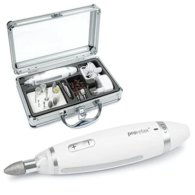 Abbildung von prorelax Maniküre / Pediküre Set DELUXE für Damen und Herren Professionelle Hand Fußpflege Zuhause unterwegs 15 hochwertige Aufsätze aus chirurgischem Stahl Mit LED Licht