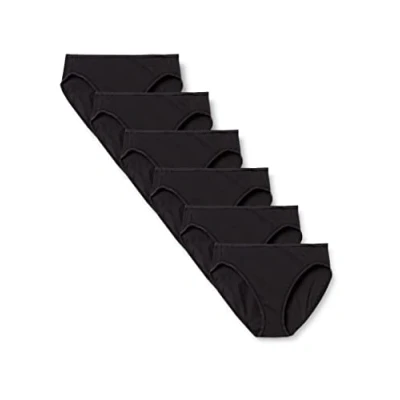Abbildung von Amazon Essentials Damen Slip aus Baumwolle mit hohem Beinschnitt (in Übergröße erhältlich), 6er Pack, Schwarz, 42