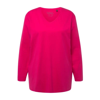 Abbildung von Ulla Popken Damen Basic v shirt, Langarmshirt, Magentapink, 50 52 EU