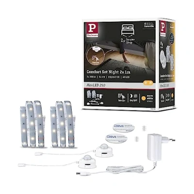 Abbildung von Paulmann 78894 LED Stripe MaxLED 250 Night Comfort Basisset 1m 2x300lm 60LEDs/m incl. 2x4 Watt Lichtband Silber Kunststoff 2700 K