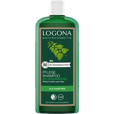Abbildung von LOGONA Naturkosmetik Pflegendes Shampoo für natürlich gesundes Haar, Geeignet alle Haartypen, Haarshampoo mit veganer Formel aus Bio Brennnessel, 1 x 250 ml
