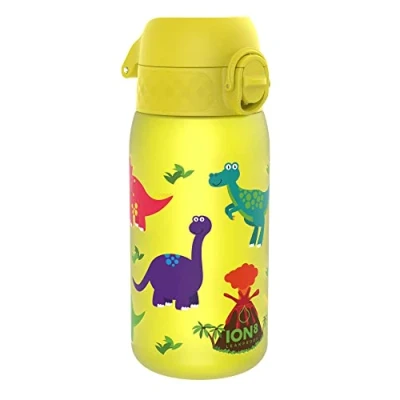 Abbildung von Ion8 Kinder Trinkflasche, Auslaufsicher, Einhandöffnung, Sichere Verriegelung, Spülmaschinenfest, Tragegriff, Klappdeckel, Leicht zu Reinigen, Dinosaurier Design